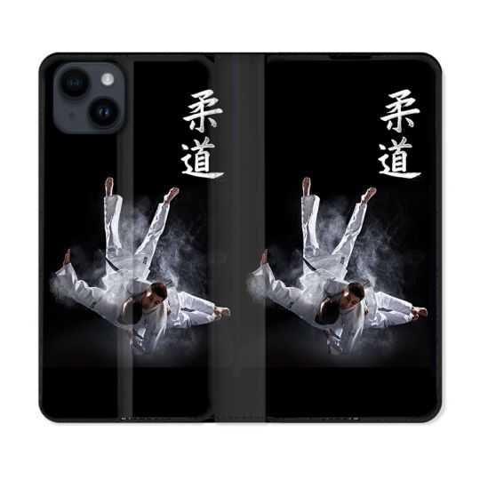 Housse Cuir Portefeuille Pour Iphone 15 (6,1) Sport Judo Noir