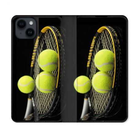 Housse Cuir Portefeuille Pour Iphone 15 (6,1) Sport Tennis Balls