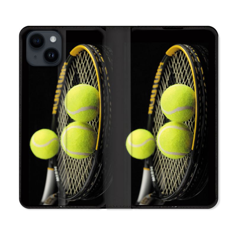 Housse Cuir Portefeuille Pour Iphone 15 (6,1) Sport Tennis Balls