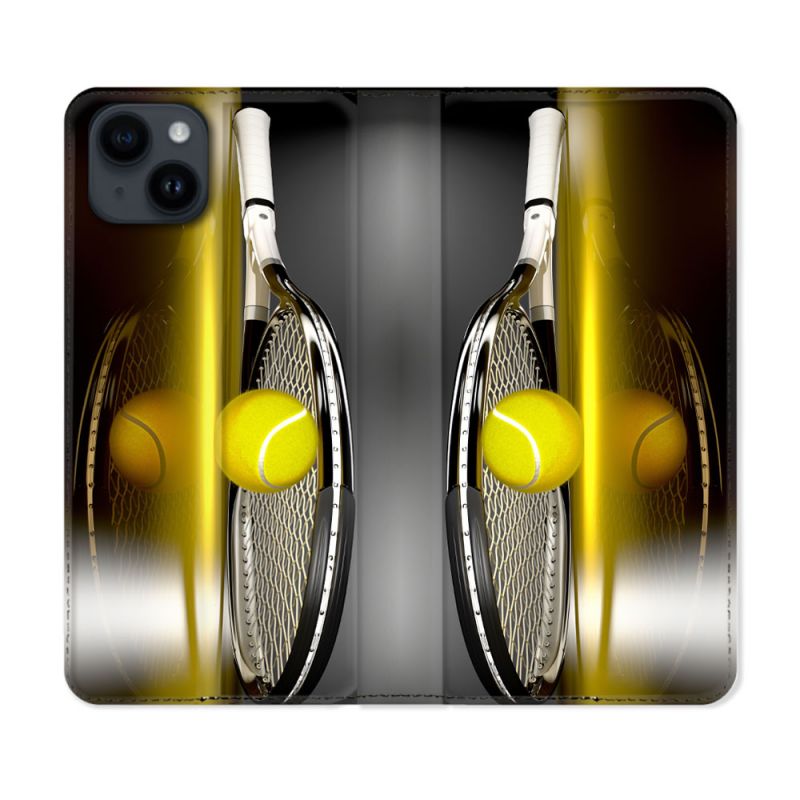 Housse Cuir Portefeuille Pour Iphone 15 (6,1) Sport Tennis Reflet