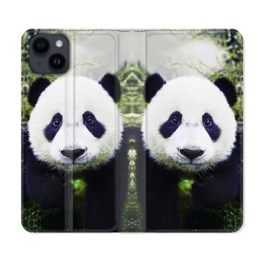 Housse Cuir Portefeuille Pour Iphone 15 Plus (6,7) Animal Panda Color