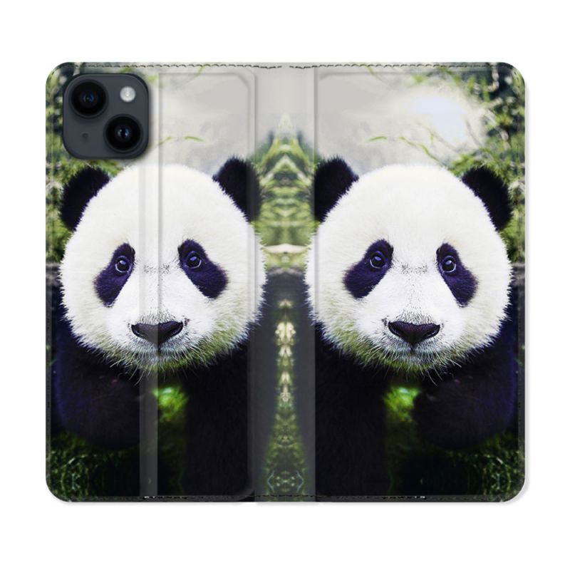 Housse Cuir Portefeuille Pour Iphone 15 Plus (6,7) Animal Panda Color