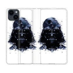 Housse Cuir Portefeuille Pour Iphone 15 (6,1) Star Wars - Dark Vador Blanc