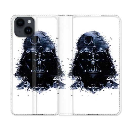 Housse Cuir Portefeuille Pour Iphone 15 (6,1) Star Wars - Dark Vador Blanc