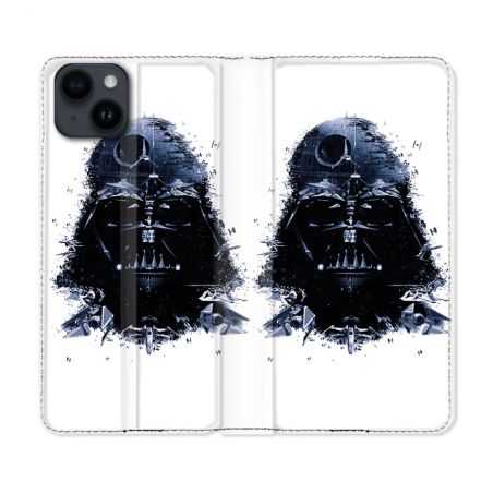 Housse Cuir Portefeuille Pour Iphone 15 (6,1) Star Wars - Dark Vador Blanc