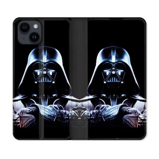 Housse Cuir Portefeuille Pour Iphone 15 (6,1) Star Wars - Dark Vador Noir