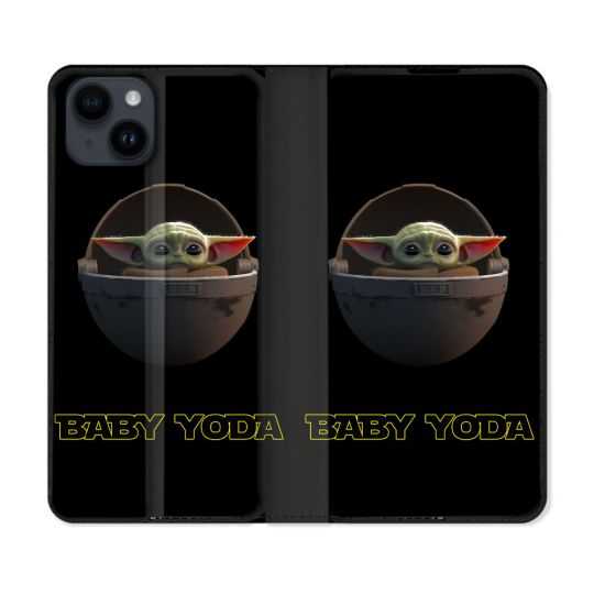 Housse Cuir Portefeuille Pour Iphone 15 (6,1) Star Wars - Yoda bebe noir
