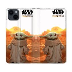Housse Cuir Portefeuille Pour Iphone 15 (6,1) Star Wars - Yoda bebe soleil