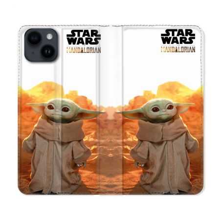Housse Cuir Portefeuille Pour Iphone 15 (6,1) Star Wars - Yoda bebe soleil