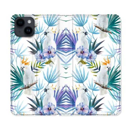 Housse Cuir Portefeuille Pour Iphone 15 Plus (6,7) Animal Perroquet Peinture