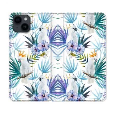 Housse Cuir Portefeuille Pour Iphone 15 Plus (6,7) Animal Perroquet Peinture
