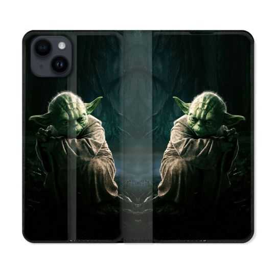 Housse Cuir Portefeuille Pour Iphone 15 (6,1) Star Wars - Yoda sombre