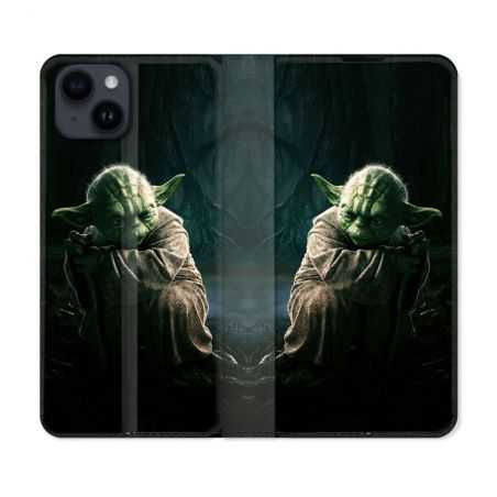 Housse Cuir Portefeuille Pour Iphone 15 (6,1) Star Wars - Yoda sombre