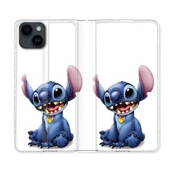 Housse Cuir Portefeuille Pour Iphone 15 (6,1) Stitch Blanc