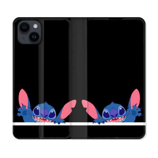 Housse Cuir Portefeuille Pour Iphone 15 (6,1) Stitch Noir