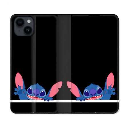 Housse Cuir Portefeuille Pour Iphone 15 (6,1) Stitch Noir