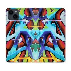 Housse Cuir Portefeuille Pour Iphone 15 (6,1) Street Art Graf Color