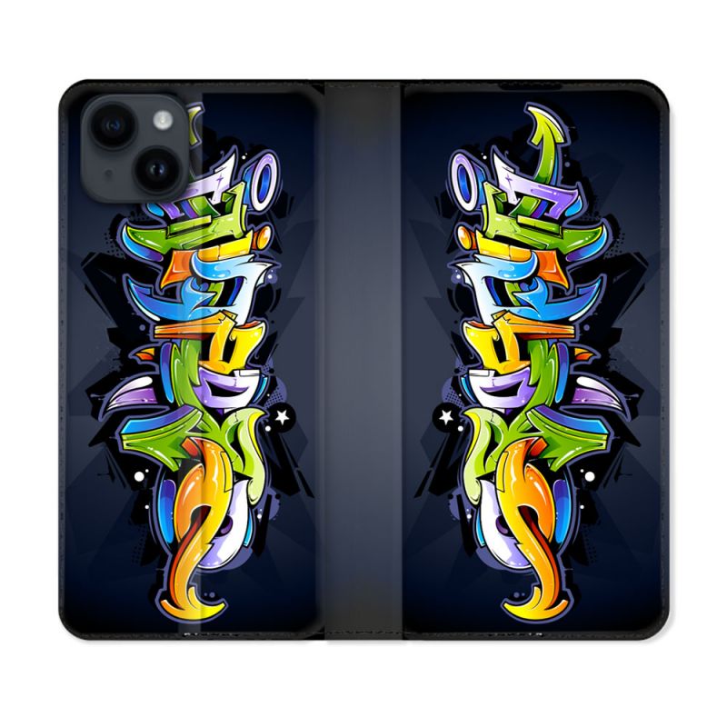 Housse Cuir Portefeuille Pour Iphone 15 (6,1) Street Art Graffiti