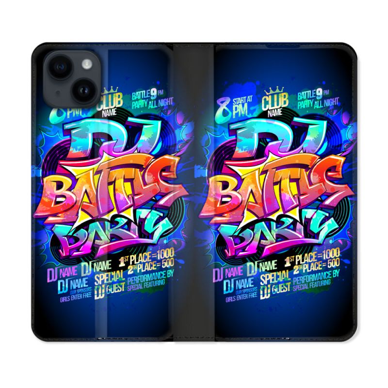 Housse Cuir Portefeuille Pour Iphone 15 (6,1) Street Art Rap