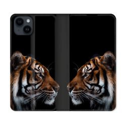 Housse Cuir Portefeuille Pour Iphone 15 Plus (6,7) Animal Tigre Noir