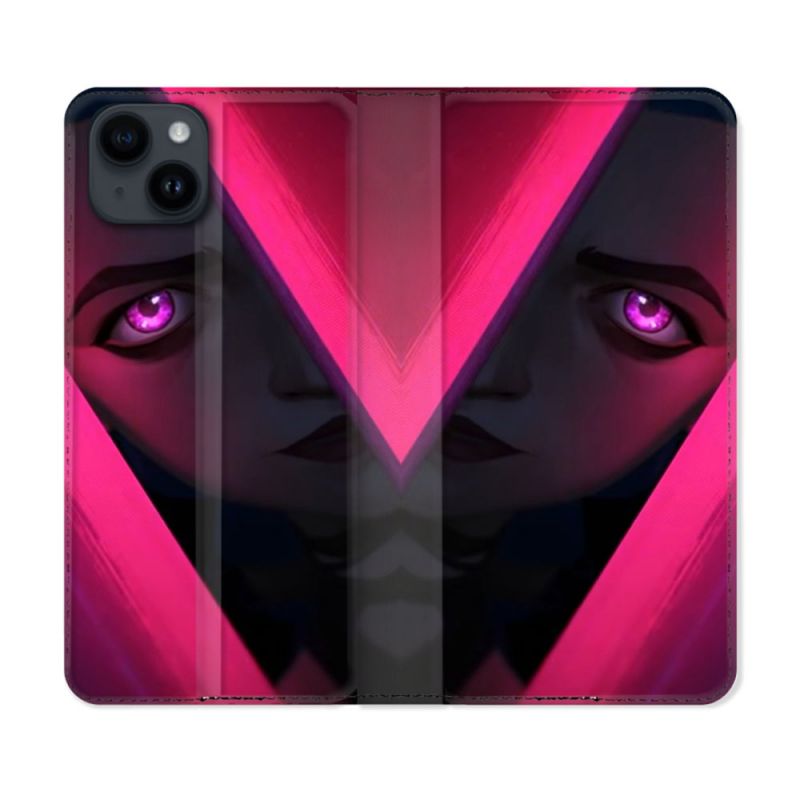 Housse Cuir Portefeuille Pour Iphone 15 Plus (6,7) Arcane Jynx Rose