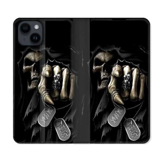 Housse Cuir Portefeuille Pour Iphone 15 (6,1) Tete de Mort Your Next