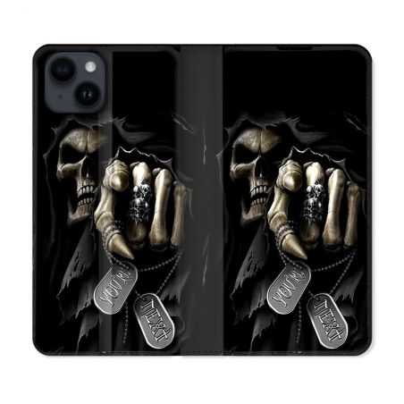 Housse Cuir Portefeuille Pour Iphone 15 (6,1) Tete de Mort Your Next