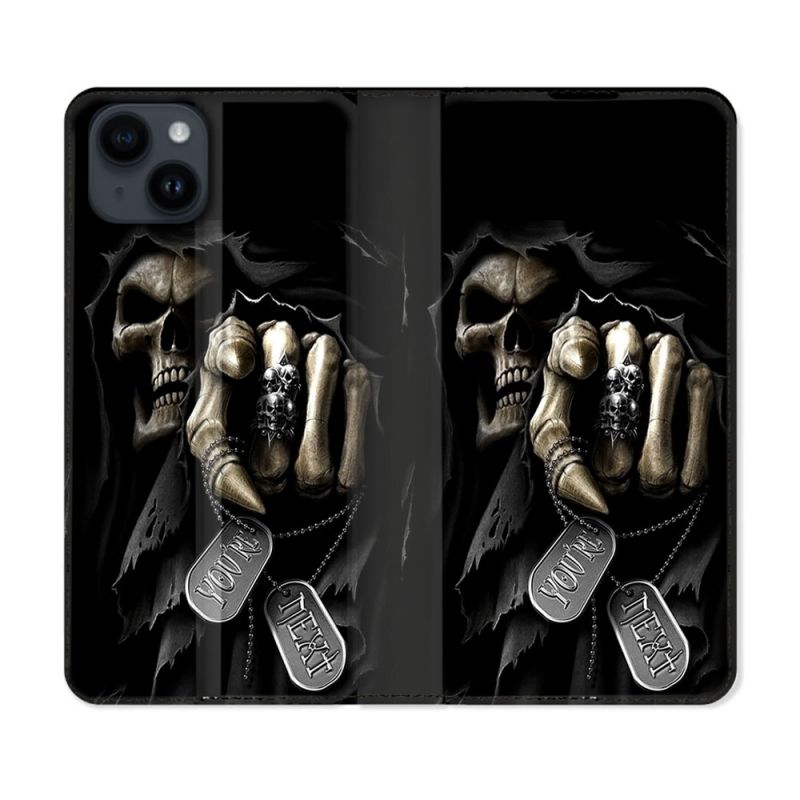 Housse Cuir Portefeuille Pour Iphone 15 (6,1) Tete de Mort Your Next