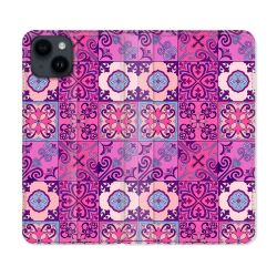 Housse Cuir Portefeuille Pour Iphone 15 (6,1) Texture Carreau Ciment Violet