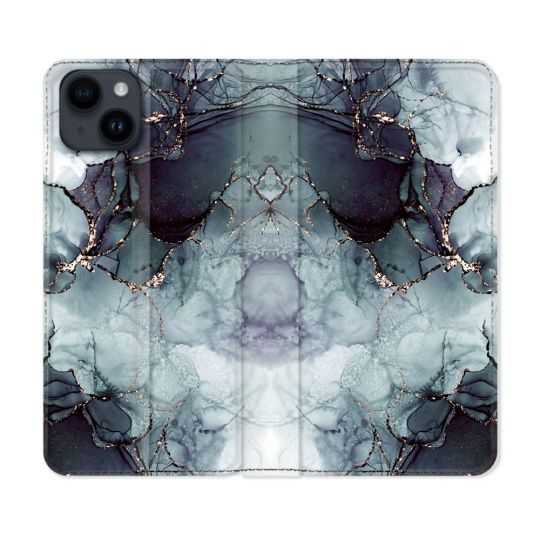 Housse Cuir Portefeuille Pour Iphone 15 (6,1) Texture Marbre Gris