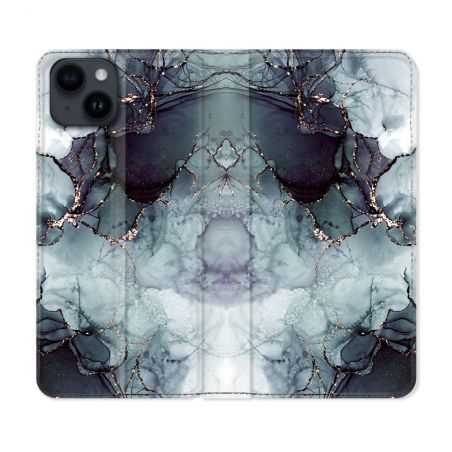 Housse Cuir Portefeuille Pour Iphone 15 (6,1) Texture Marbre Gris