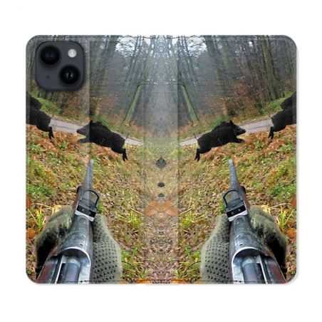 Housse Cuir Portefeuille Pour Iphone 15 Plus (6,7) Chasse Vision Tir