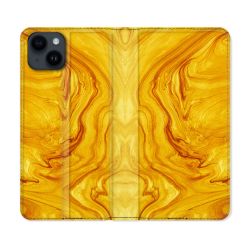 Housse Cuir Portefeuille Pour Iphone 15 (6,1) Texture Marbre Jaune