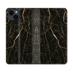 Housse Cuir Portefeuille Pour Iphone 15 (6,1) Texture Marbre Noir