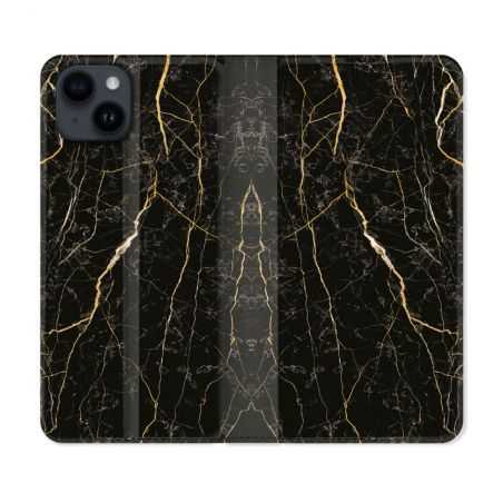 Housse Cuir Portefeuille Pour Iphone 15 (6,1) Texture Marbre Noir
