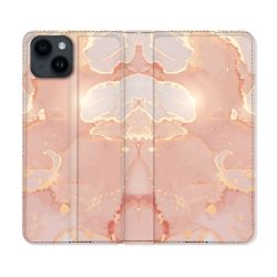 Housse Cuir Portefeuille Pour Iphone 15 (6,1) Texture Marbre Rose