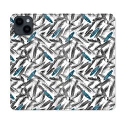 Housse Cuir Portefeuille Pour Iphone 15 (6,1) Texture Plume Canard
