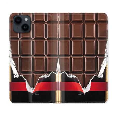 Housse Cuir Portefeuille Pour Iphone 15 (6,1) Texture Trompe Oeil Chocolat