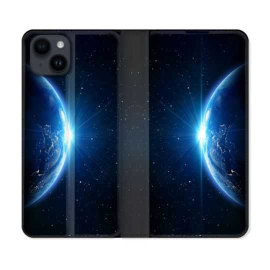 Housse Cuir Portefeuille Pour Iphone 15 (6,1) Univers Planete Terre