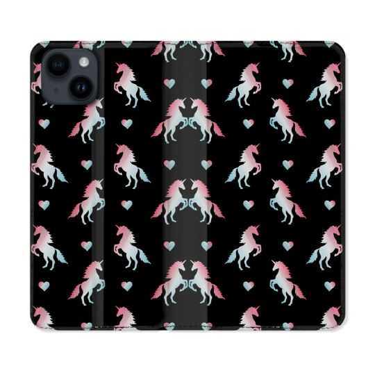 Housse Cuir Portefeuille Pour Iphone 15 Plus (6,7) Fantastique Licorne Pattern
