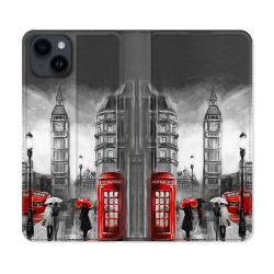 Housse Cuir Portefeuille Pour Iphone 15 (6,1) Voyage Angleterre Londres Vintage