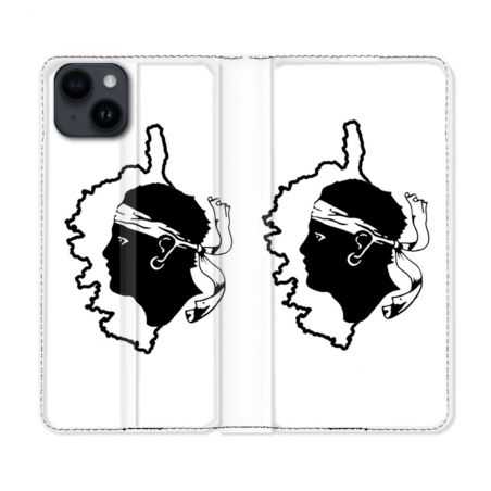 Housse Cuir Portefeuille Pour Iphone 15 (6,1) Voyage Corse Blanc