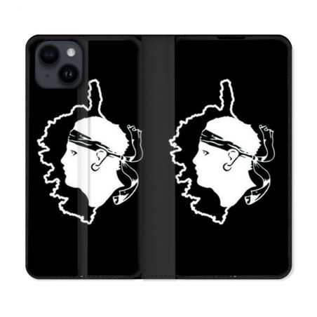 Housse Cuir Portefeuille Pour Iphone 15 (6,1) Voyage Corse Noir