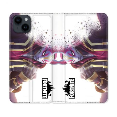 Housse Cuir Portefeuille Pour Iphone 15 Plus (6,7) Fortnite Blanc