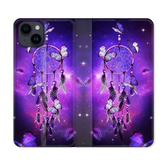 Housse Cuir Portefeuille Pour Iphone 15 (6,1) Zen Attrape Reve Papillon