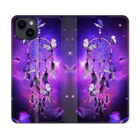 Housse Cuir Portefeuille Pour Iphone 15 (6,1) Zen Attrape Reve Papillon