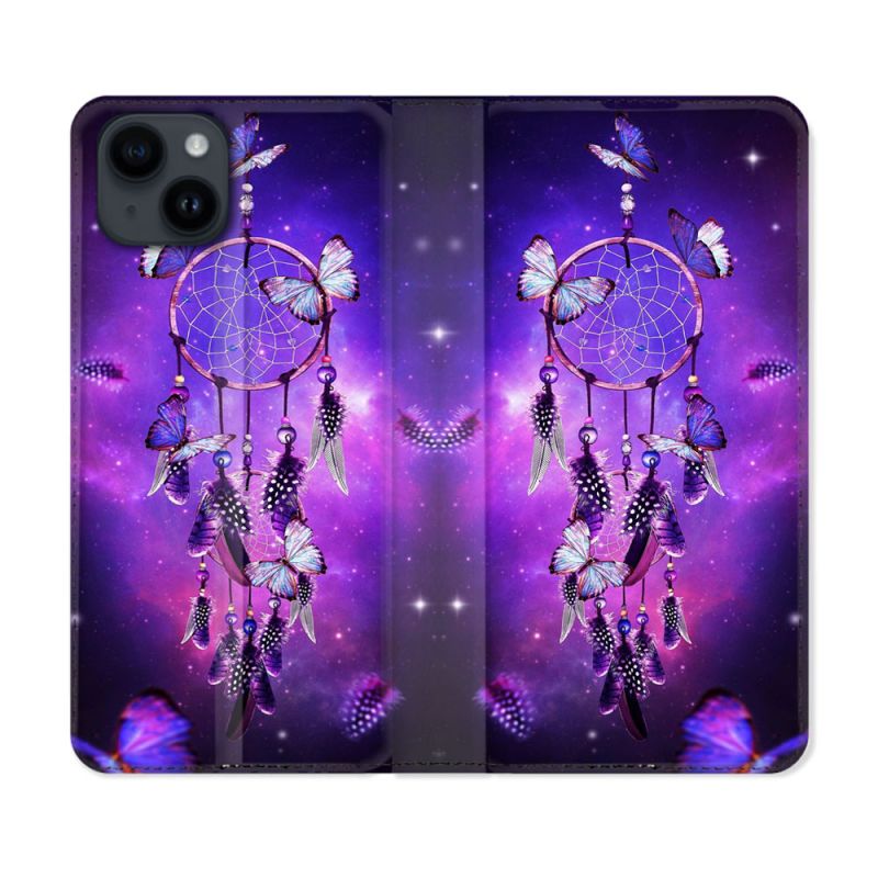 Housse Cuir Portefeuille Pour Iphone 15 (6,1) Zen Attrape Reve Papillon