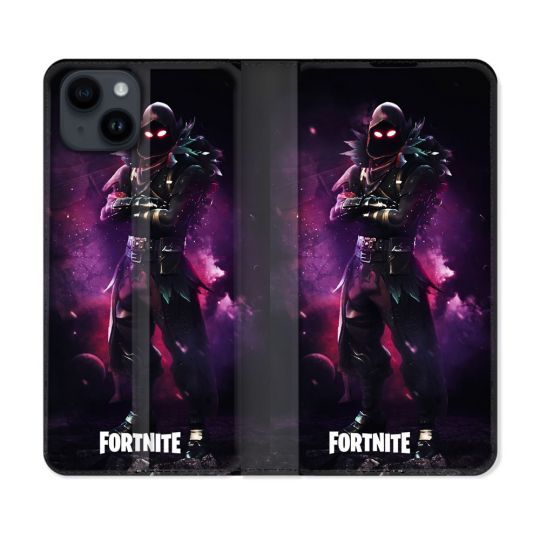 Housse Cuir Portefeuille Pour Iphone 15 Plus (6,7) Fortnite Raven