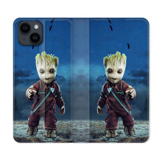 Housse Cuir Portefeuille Pour Iphone 15 Plus (6,7) Groot Bleu