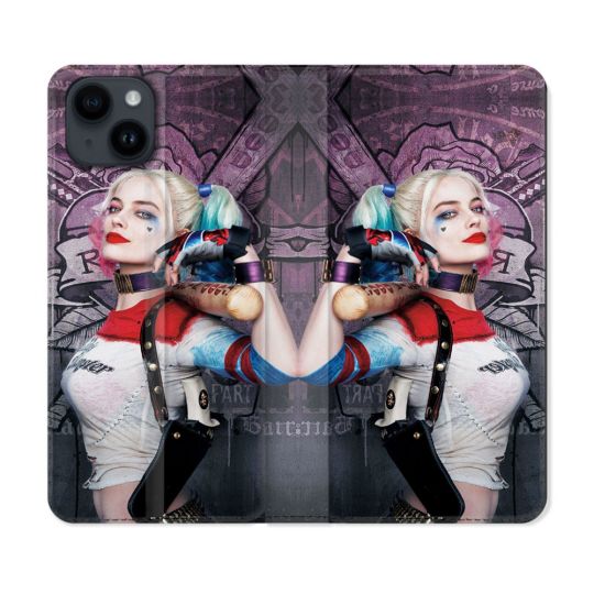 Housse Cuir Portefeuille Pour Iphone 15 Plus (6,7) Harley Quinn Batte